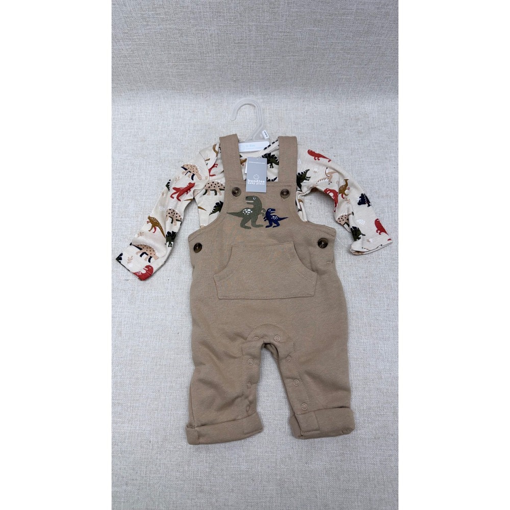 Bundles by Baby Place 0-3M‎ Dinosaur 2-Piece Overall Set Tan New
